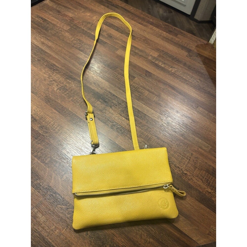 Real Leather Mustard Yellow Pebbled Shoulder Bag with Adjustable Strap